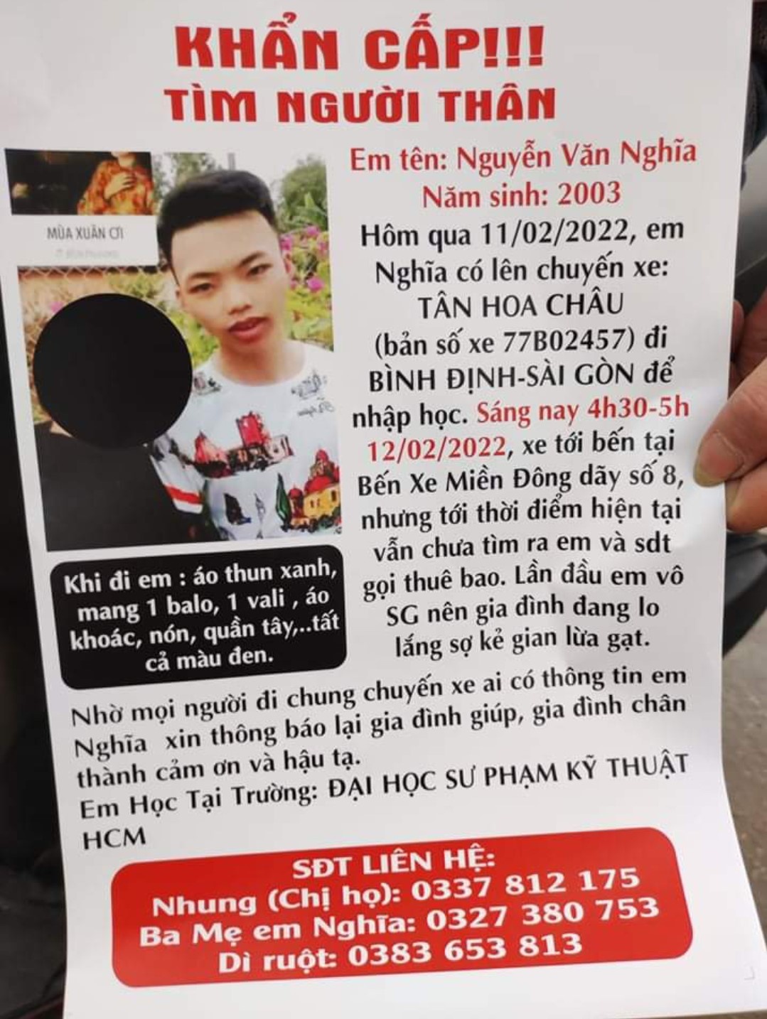 Một sinh viên mất liên lạc bí ẩn khi từ Bình Định vào TP.HCM nhập học - ảnh 2